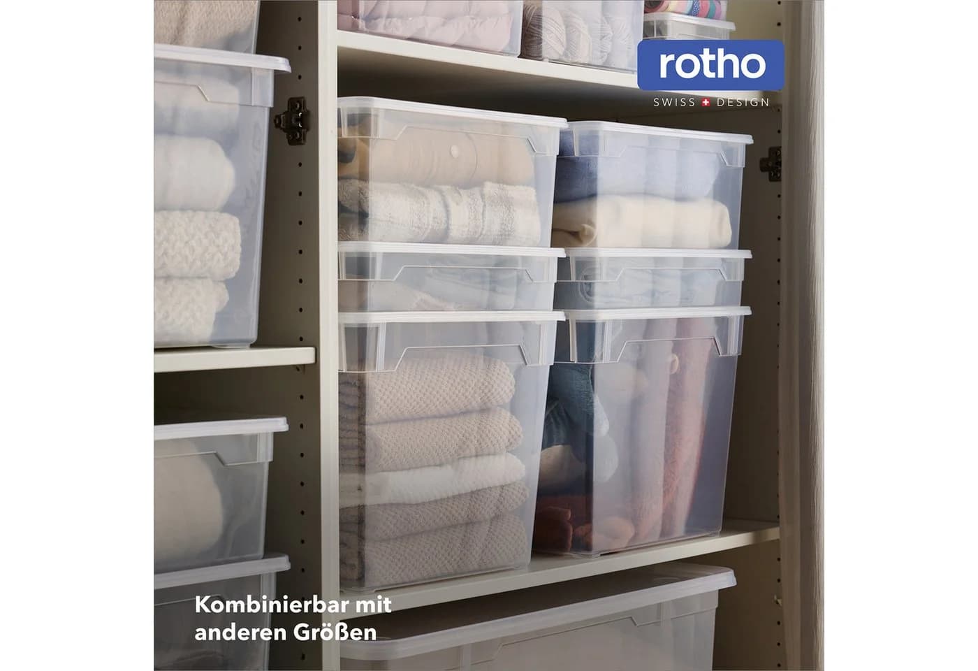 Rotho Stapelbox Clear Box 18L Aufbewahrungsbox transparent stapelbar mit Deckel 4er-Set - Bild 5