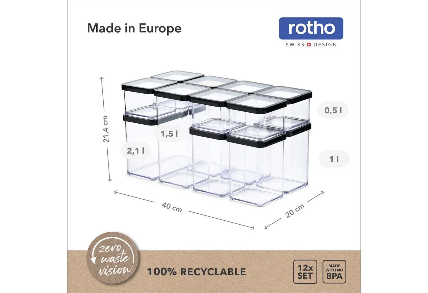 ROTHO Vorratsdosen-Set 12-teilig Transparent Luftdicht Stapelbar - Bild 4