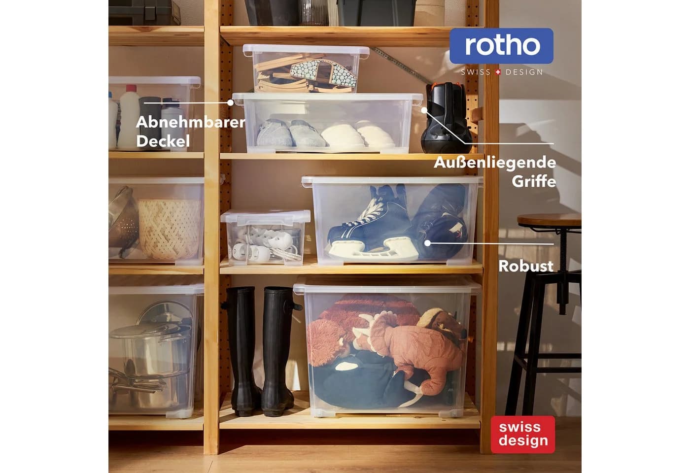 ROTHO CORE BASIC Aufbewahrungsbox 15L 4er-Set Transparent Stapelbar - Bild 4