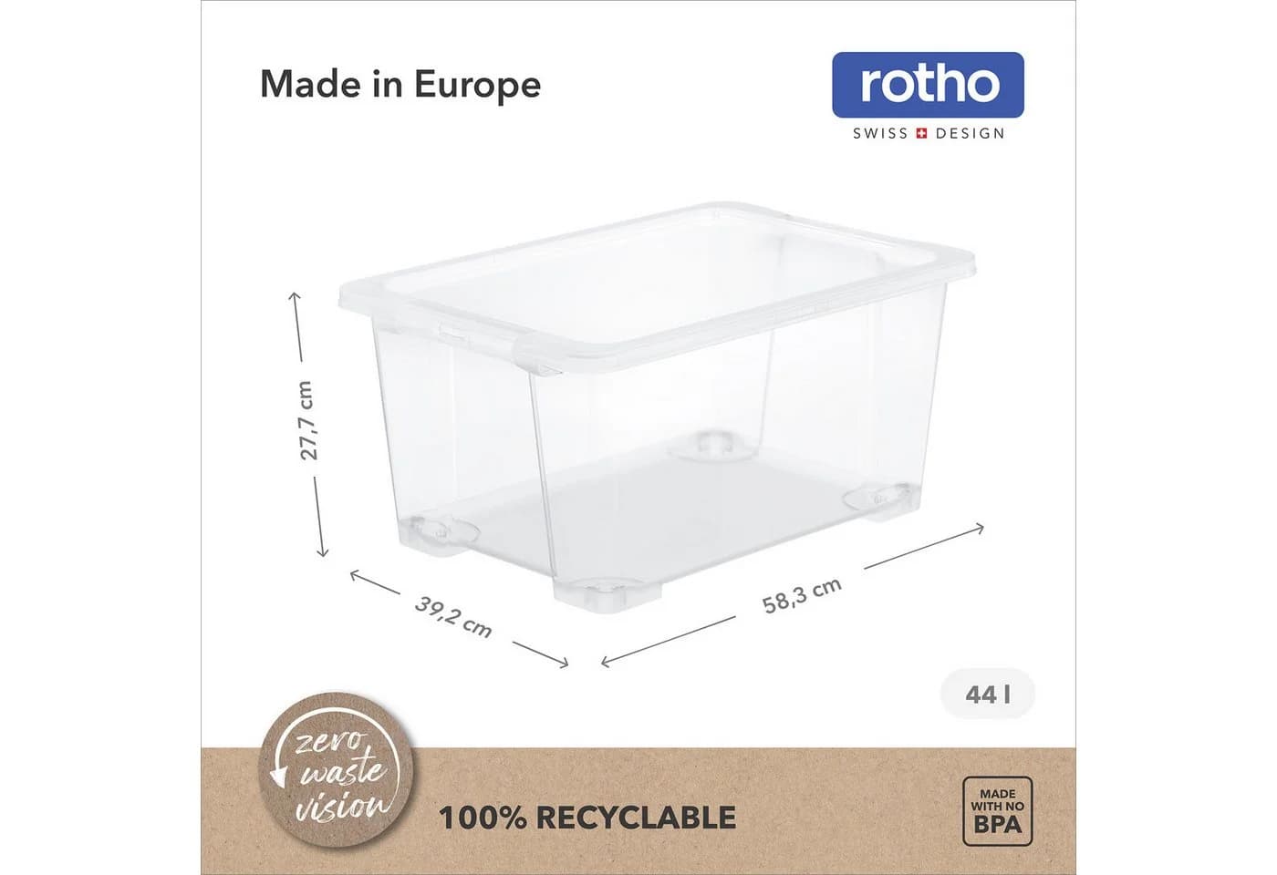 ROTHO Aufbewahrungsbox 4er-Set CORE BASIC 44L transparent stapelbar - Bild 3