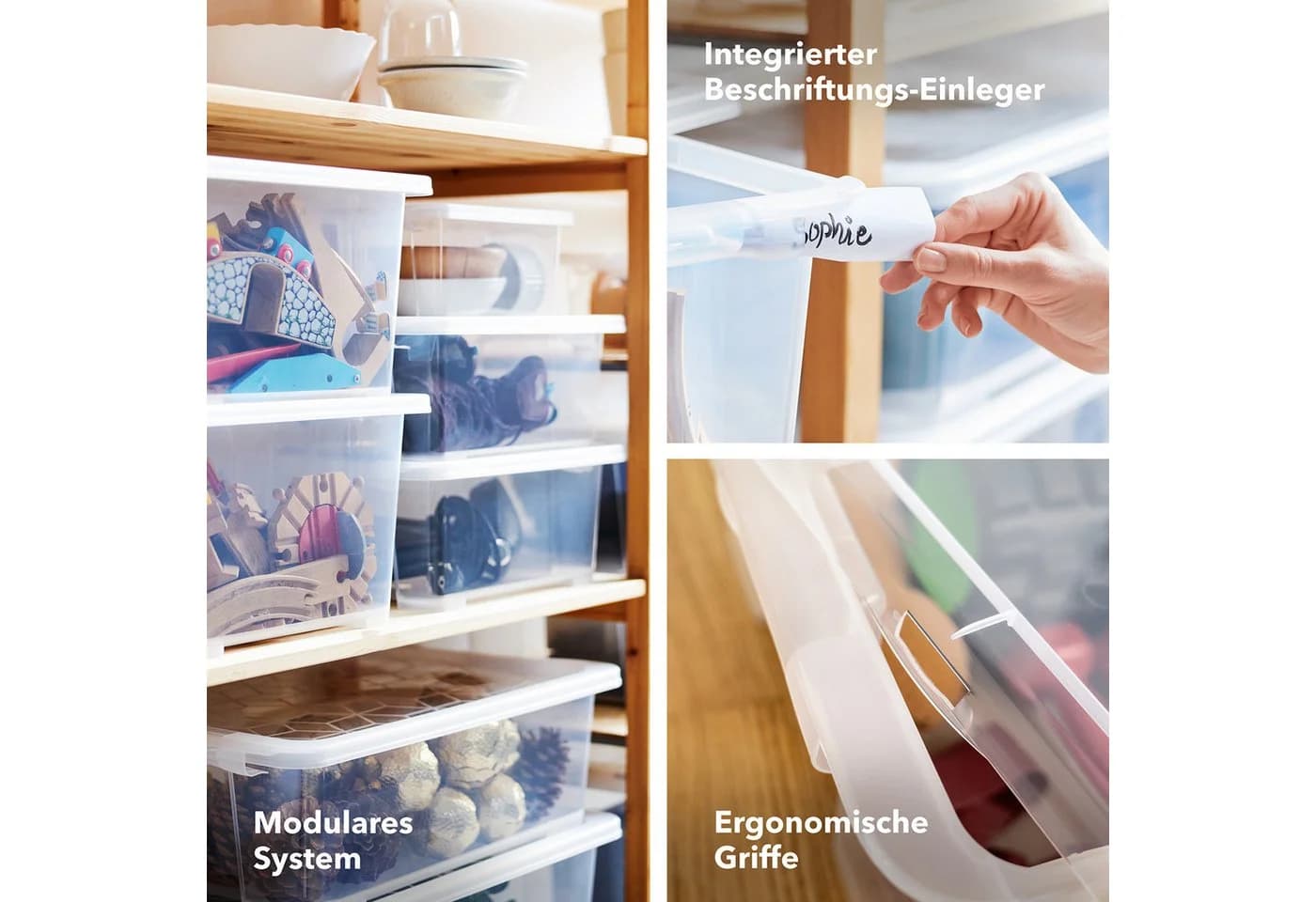ROTHO Aufbewahrungsbox 4er-Set CORE BASIC 65L transparent stapelbar mit Rädern - Bild 5