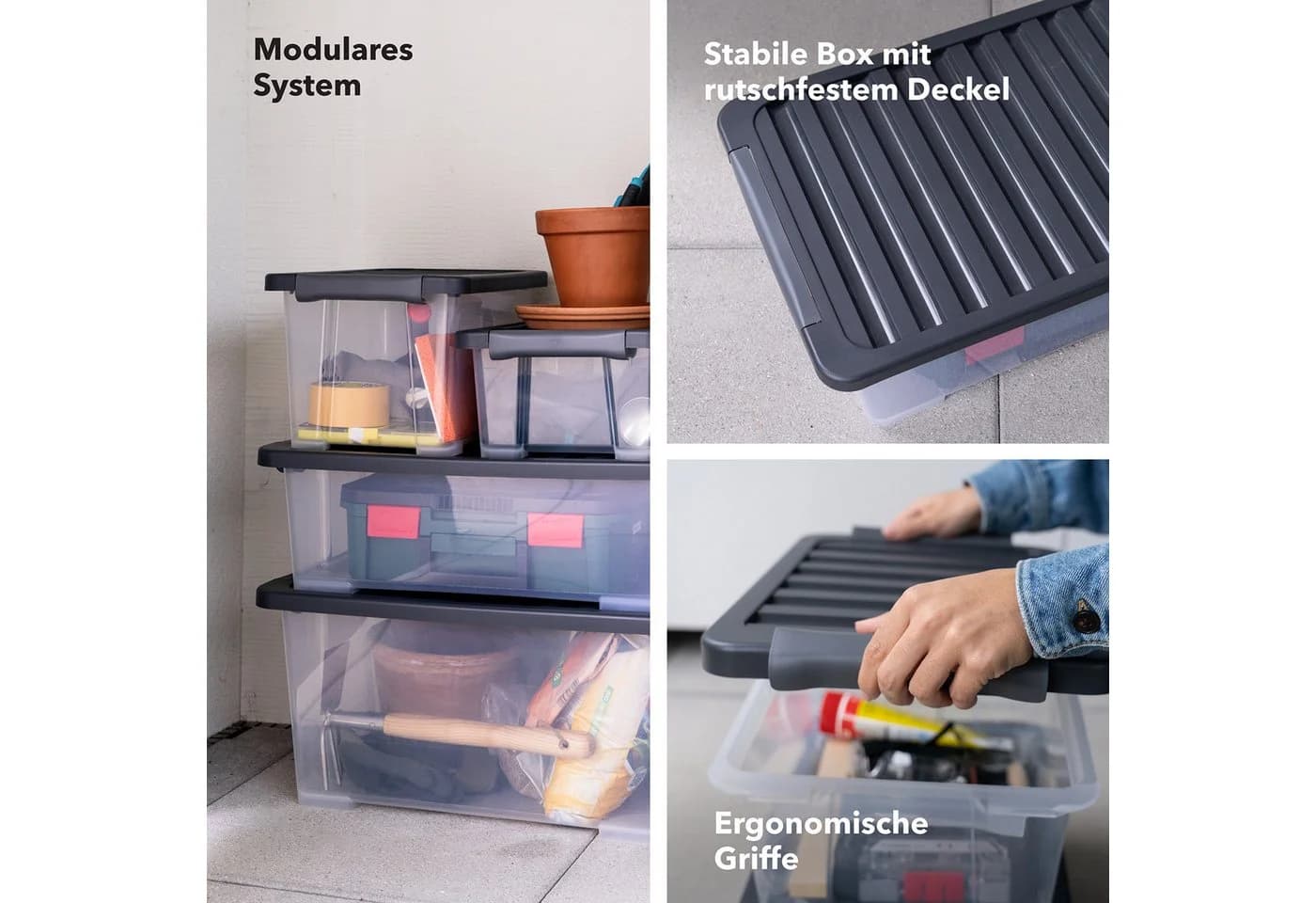 ROTHO CORE Plus Aufbewahrungsbox 4er-Set 65L mit Rollen - Bild 4
