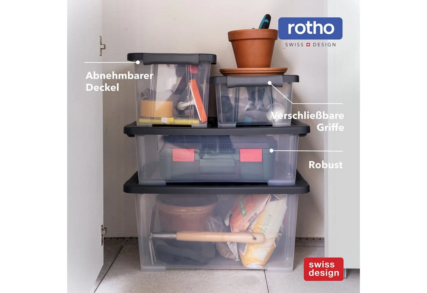 ROTHO CORE Plus Aufbewahrungsbox 4er-Set 65L mit Rollen - Bild 5