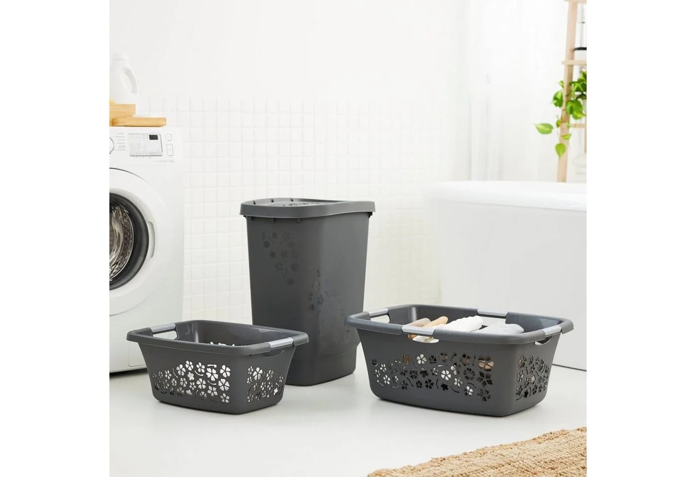 ROTHO Wäschekorb Flowers 3er-Set 50l Kunststoff PP BPA-frei - Bild 4