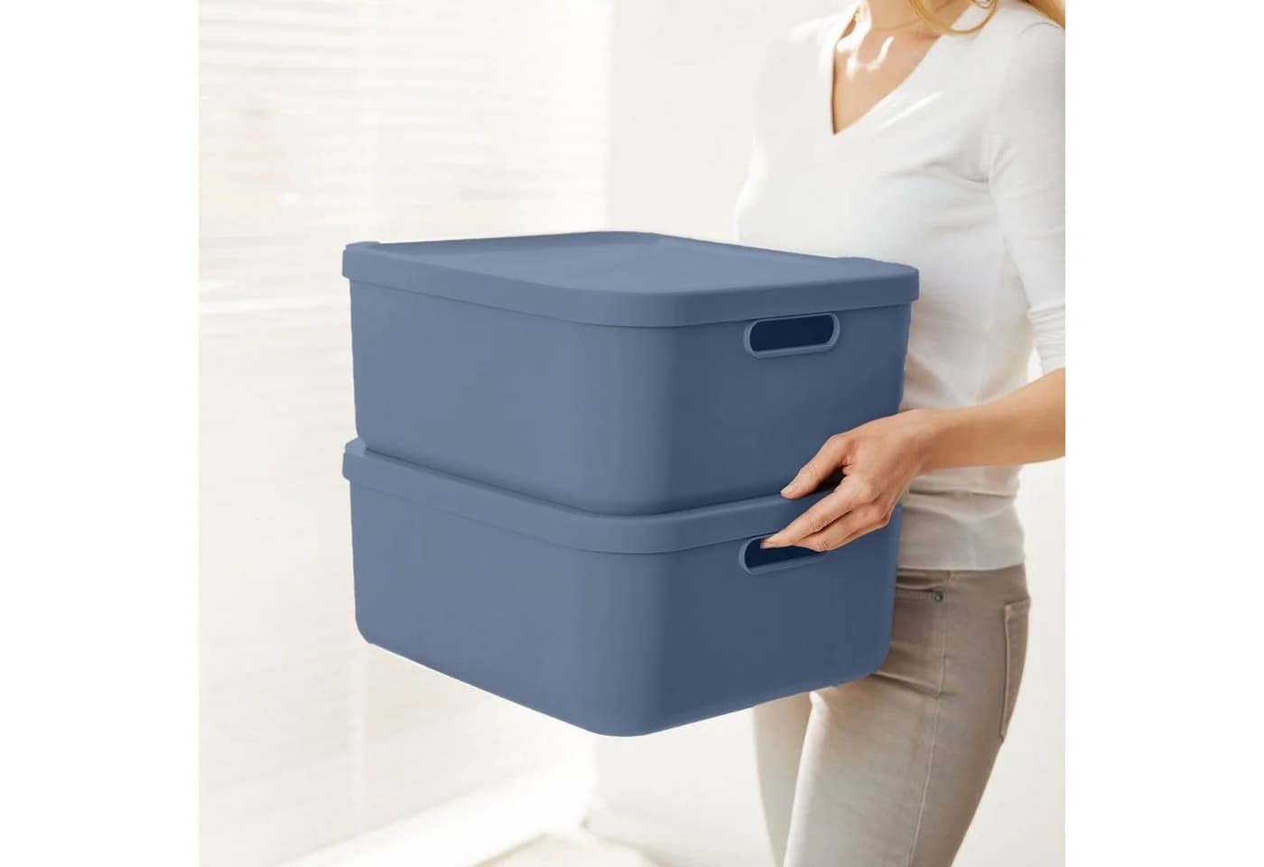 ROTHO Aufbewahrungsbox Albula Light 20l 2er-Set Blau Kunststoff