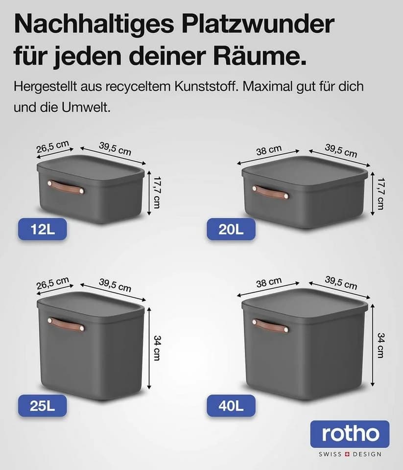 ROTHO Stapelbox 3er-Set 12l Kunststoff - Bild 4