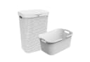 ROTHO Wäschekorb Country Set 2tlg. Weiß Kunststoff Rattan-Optik Bild 2