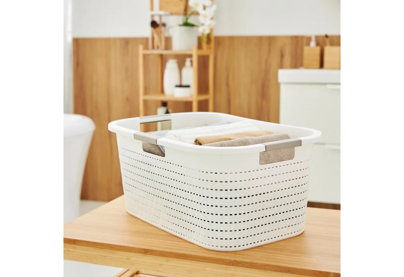ROTHO Wäschekorb Country Set 2tlg. Weiß Kunststoff Rattan-Optik - Bild 3