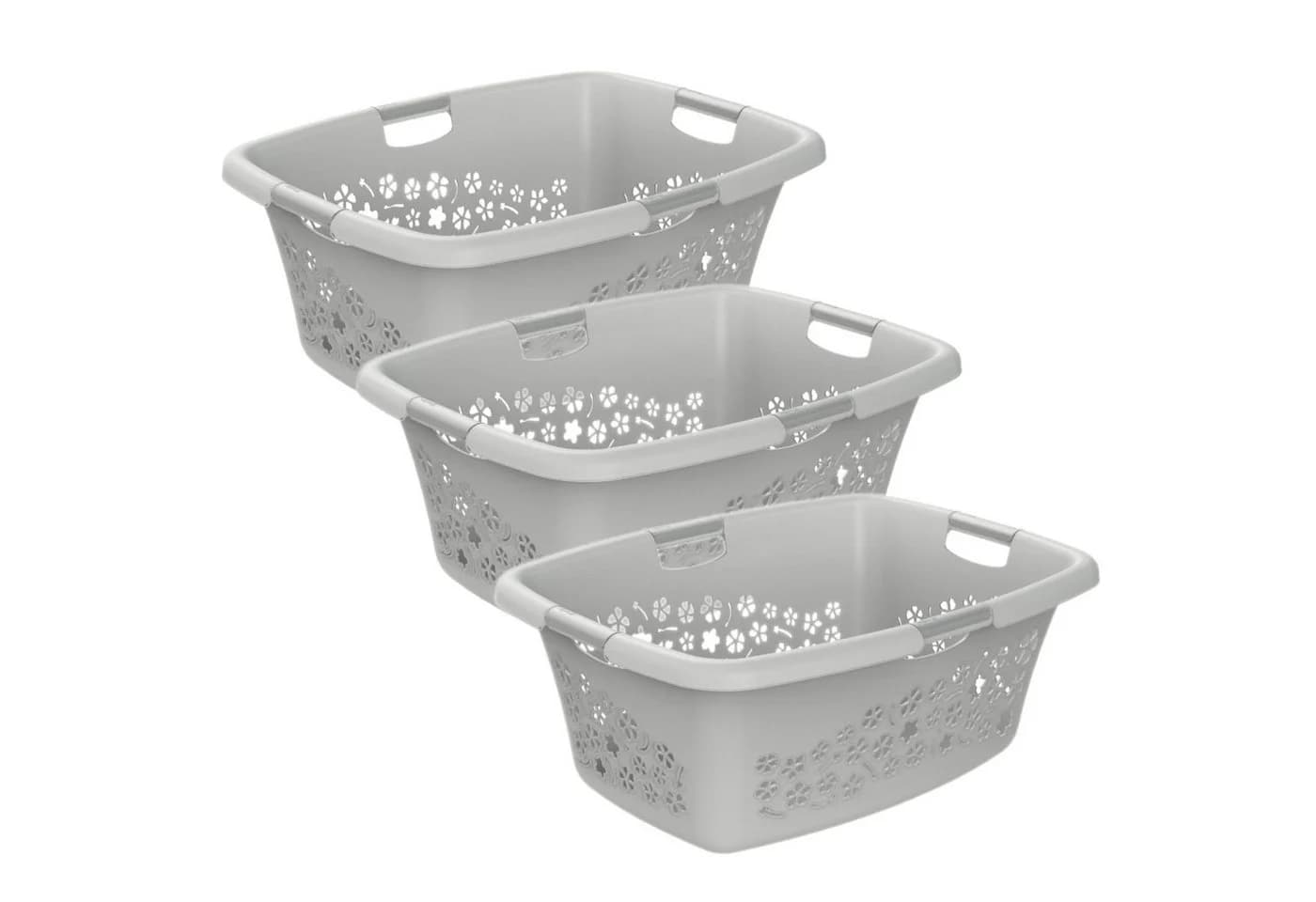 ROTHO Wäschekorb Flowers 3er-Set Grau Kunststoff BPA-frei - Bild 2