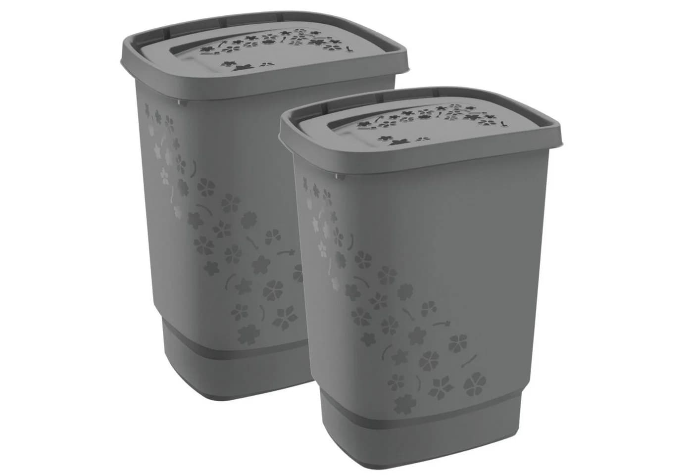 ROTHO Wäschekorb Flowers 2er-Set Schwarz Kunststoff 55l - Bild 2