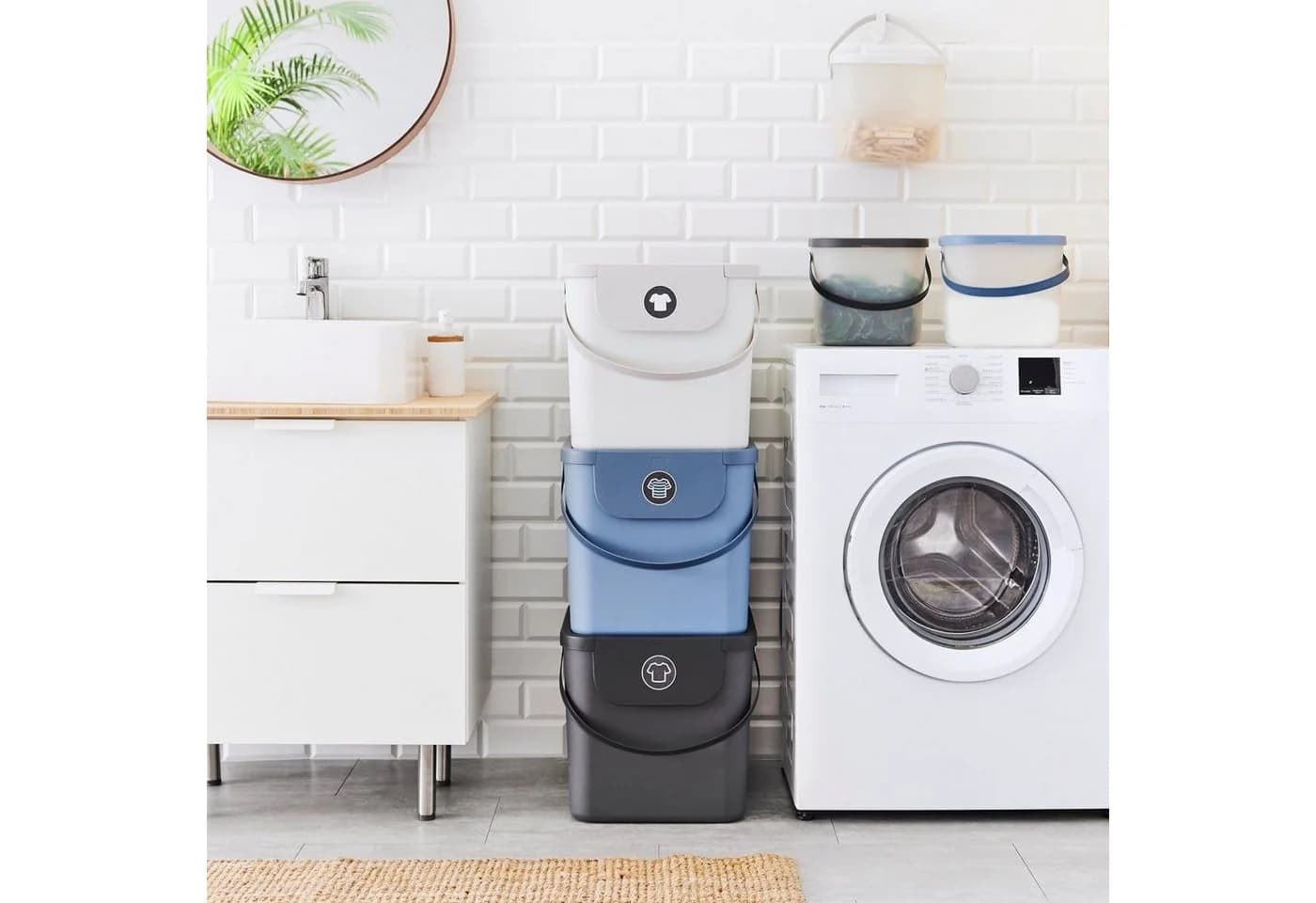 ROTHO Wäschekorb Albula 3er-Set 40l mit Deckel Kunststoff Recycelt - Bild 4