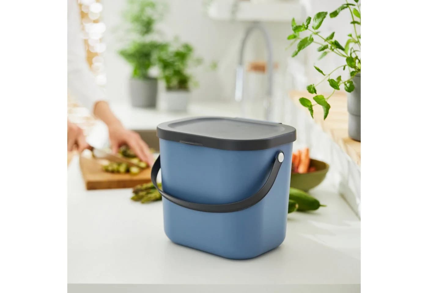 ROTHO Biomülleimer Albula 2er-Set 6l Blau Stapelbar