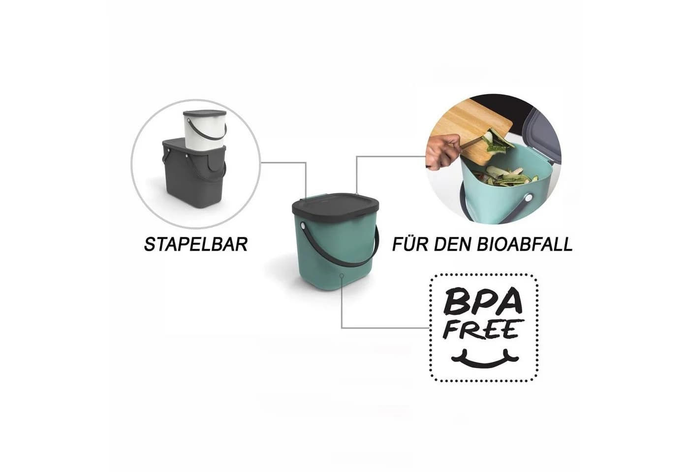 ROTHO Biomülleimer Albula 2er-Set Grün 6l mit Deckel - Bild 3