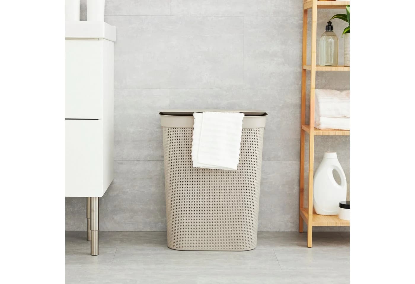ROTHO Wäschekorb Brisen 50l mit Deckel Braun Kunststoff