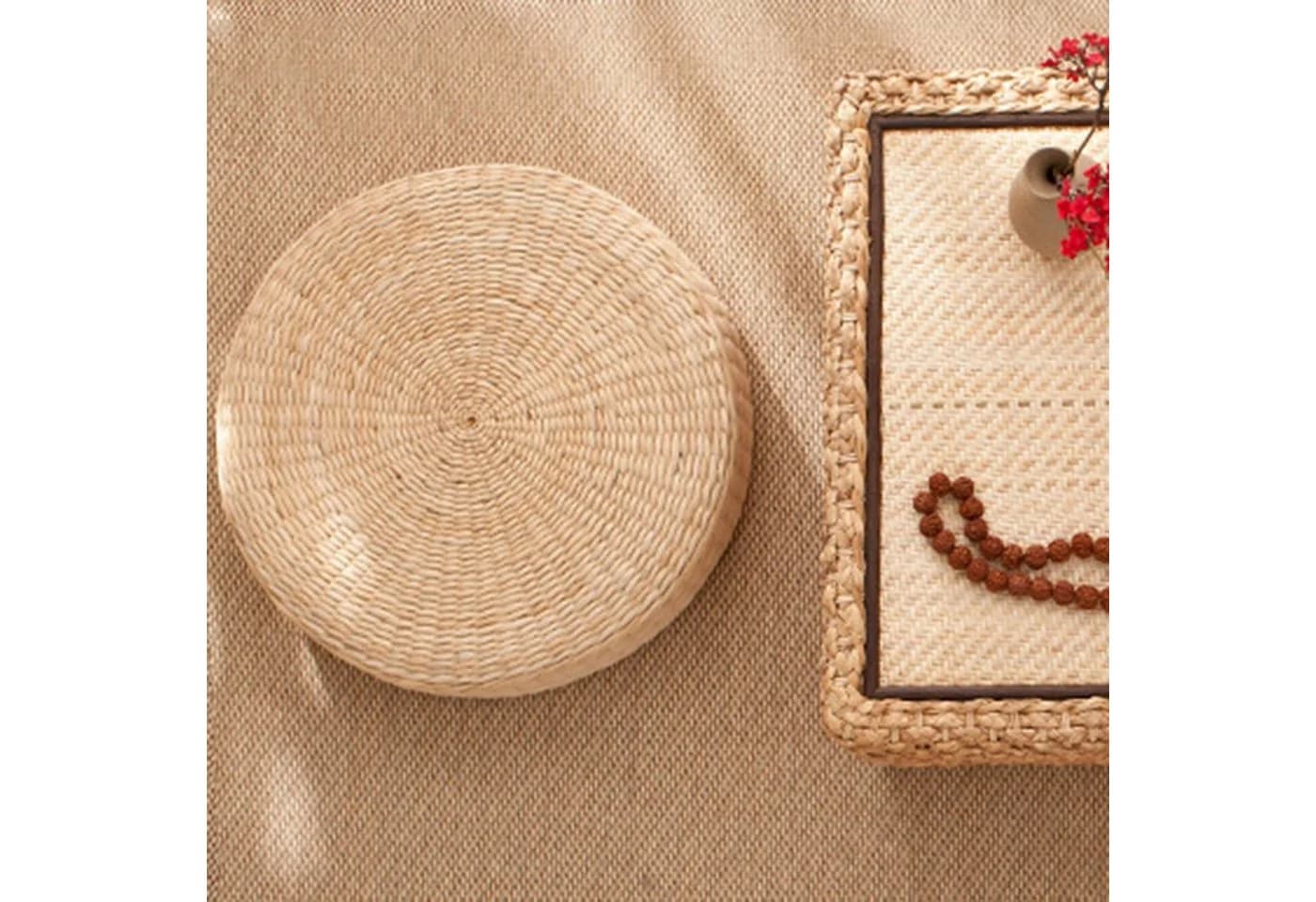 Rutaqian Bodenkissen Tatami 40 cm rund Stroh-Strickmatte - Bild 5