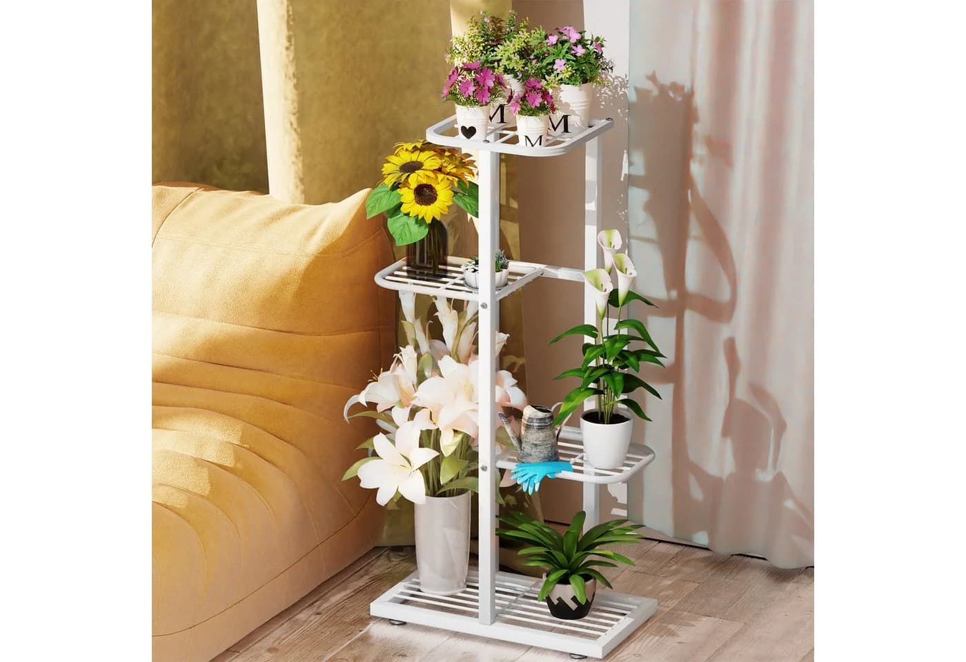 Rutaqian Blumenständer 8-stufig Metall Modern Weiß