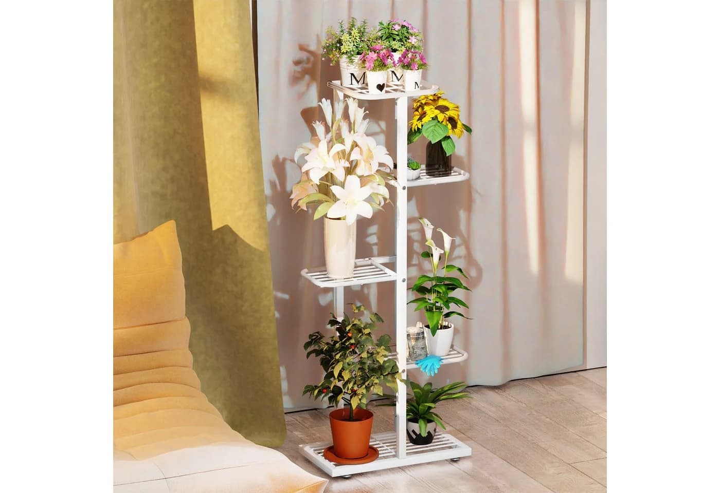 Rutaqian Blumenständer 8-stufig Metall Modern Weiß - Bild 3