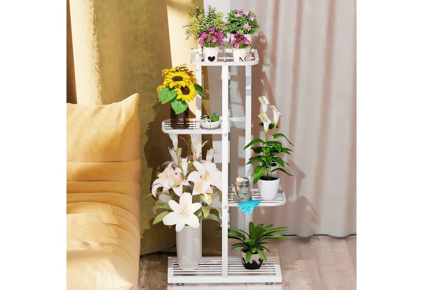 Rutaqian Blumenständer 8-stufig Metall Modern Weiß - Bild 4