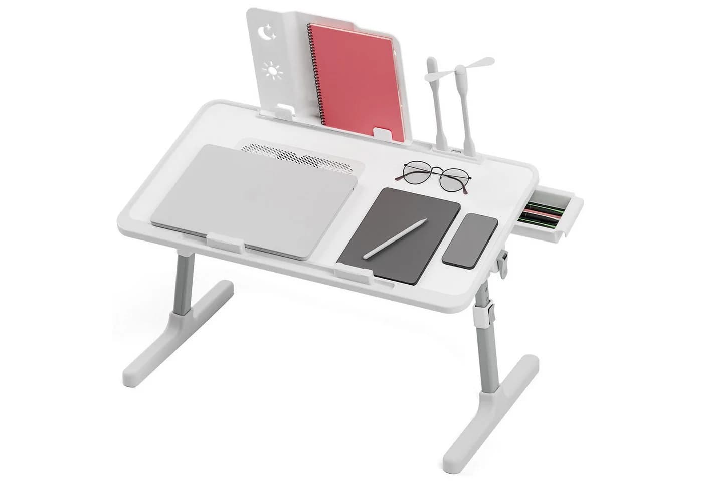 Rutaqian Verstellbarer Laptoptisch mit Lüfter und Schublade Weiß - Bild 2