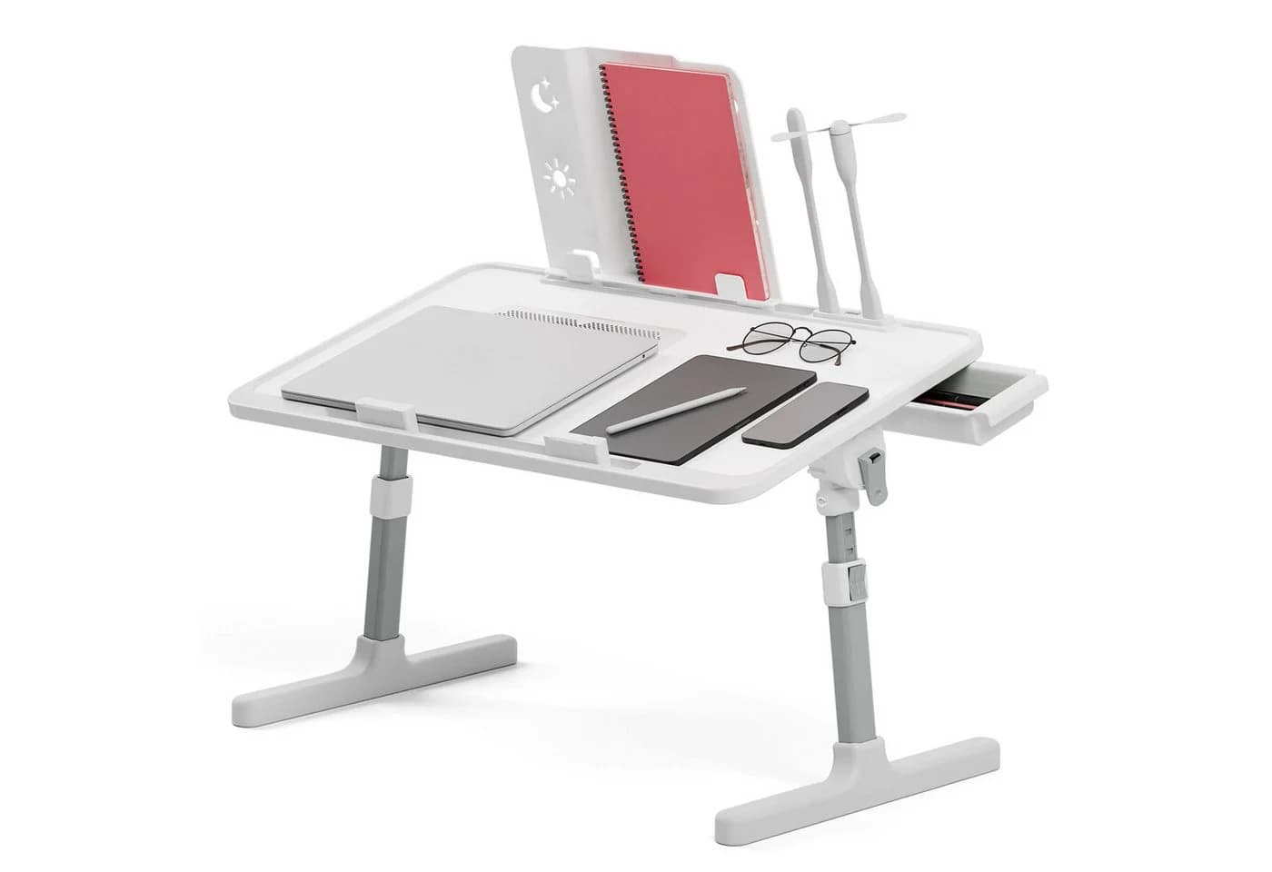 Rutaqian Verstellbarer Laptoptisch mit Lüfter und Schublade Weiß - Bild 3