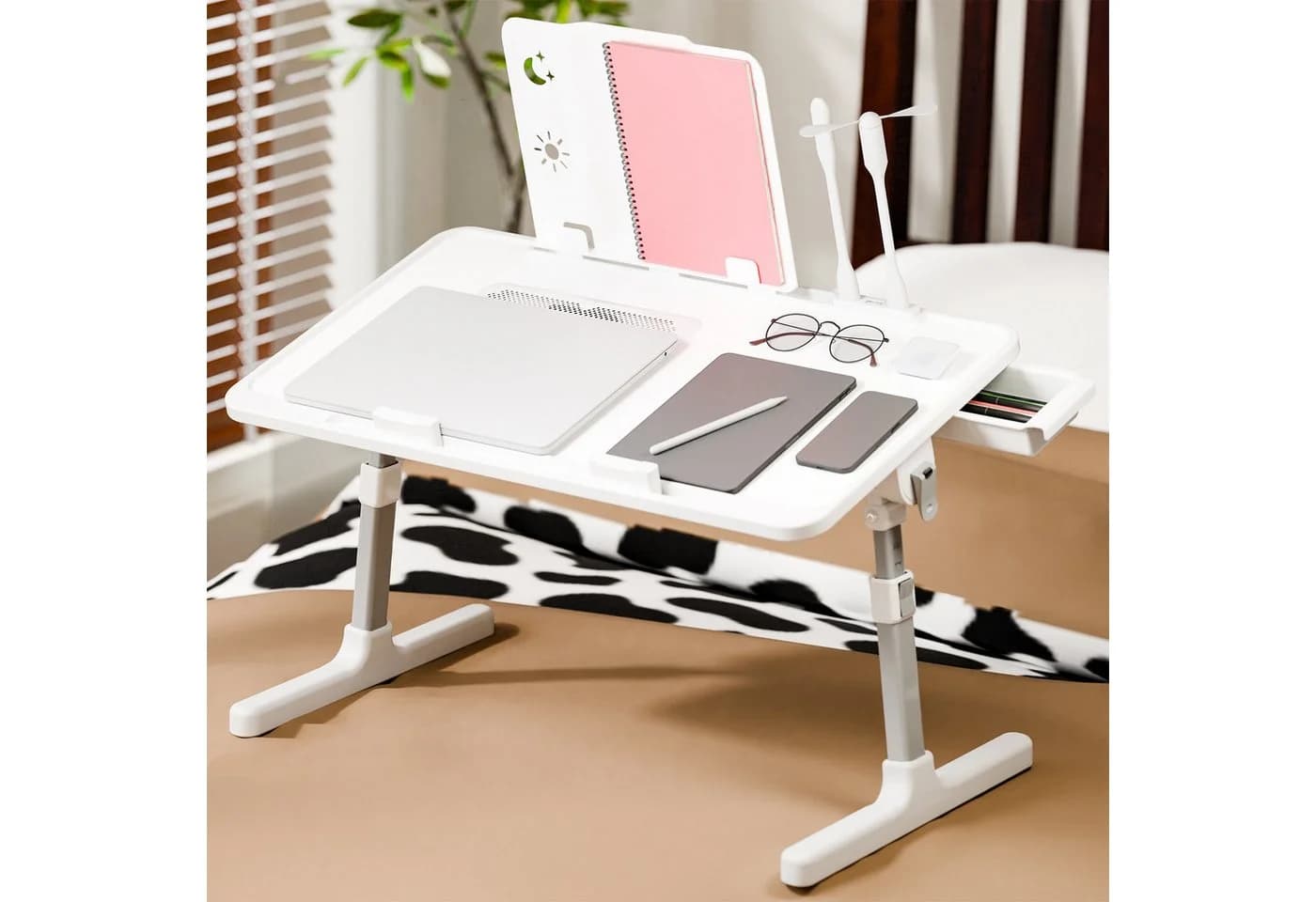 Rutaqian Verstellbarer Laptoptisch mit Lüfter und Schublade Weiß - Bild 5