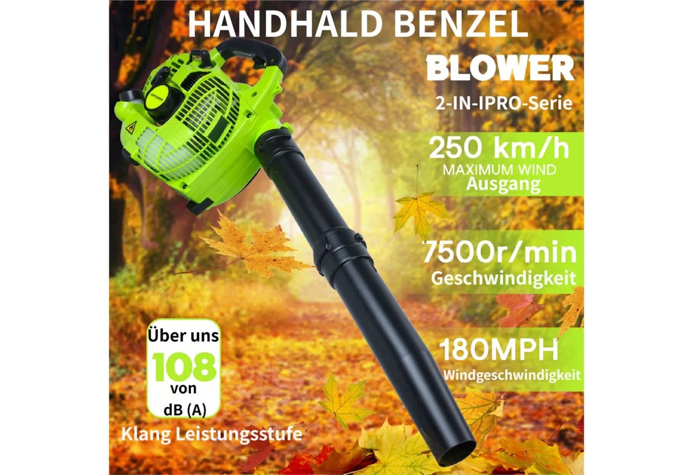 Rutaqian Benzin-Laubbläser 26cc 2-Takt Motor Grün - Bild 4