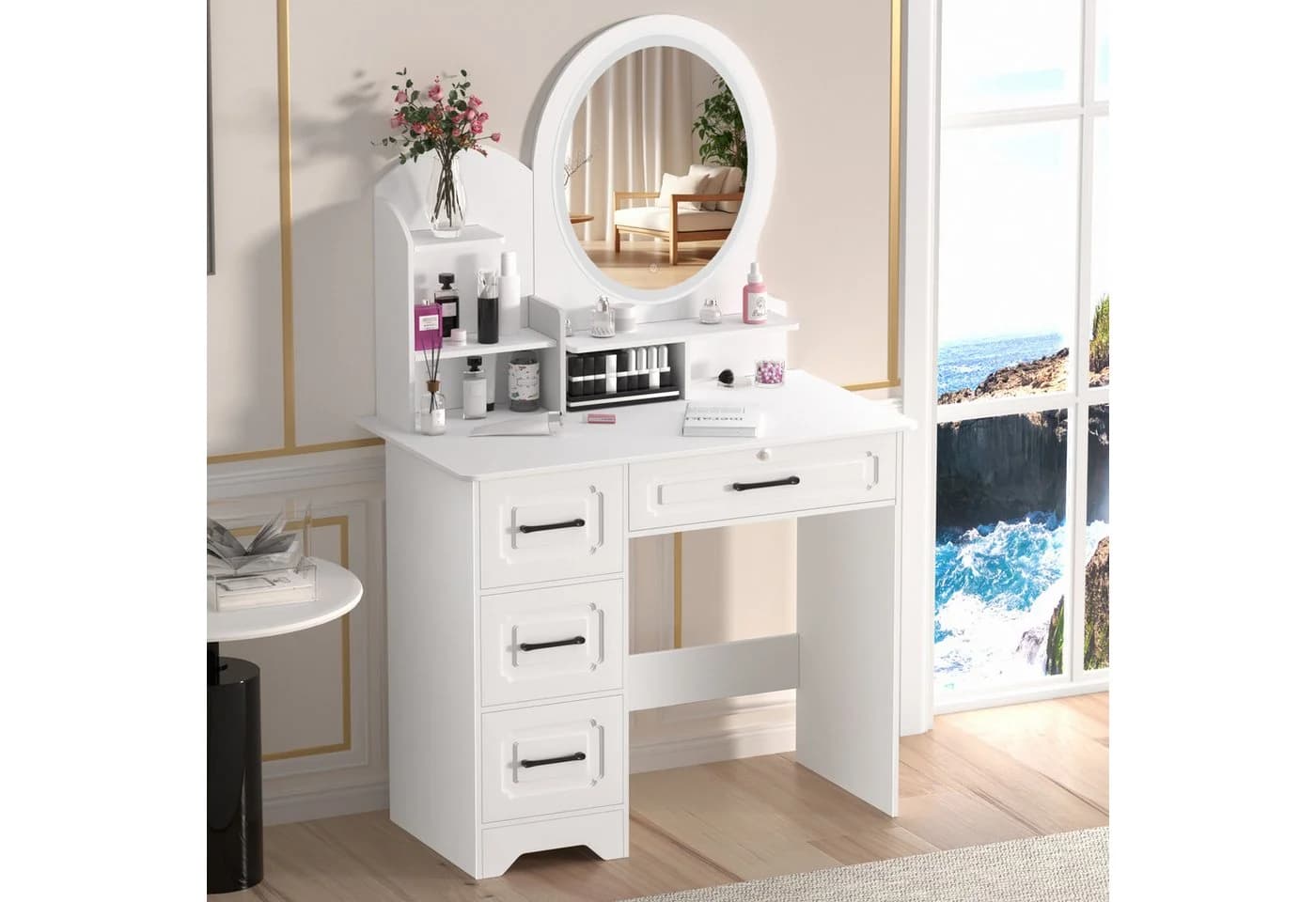 Rutaqian Schminktisch Weiß mit LED und Spiegel - Bild 4