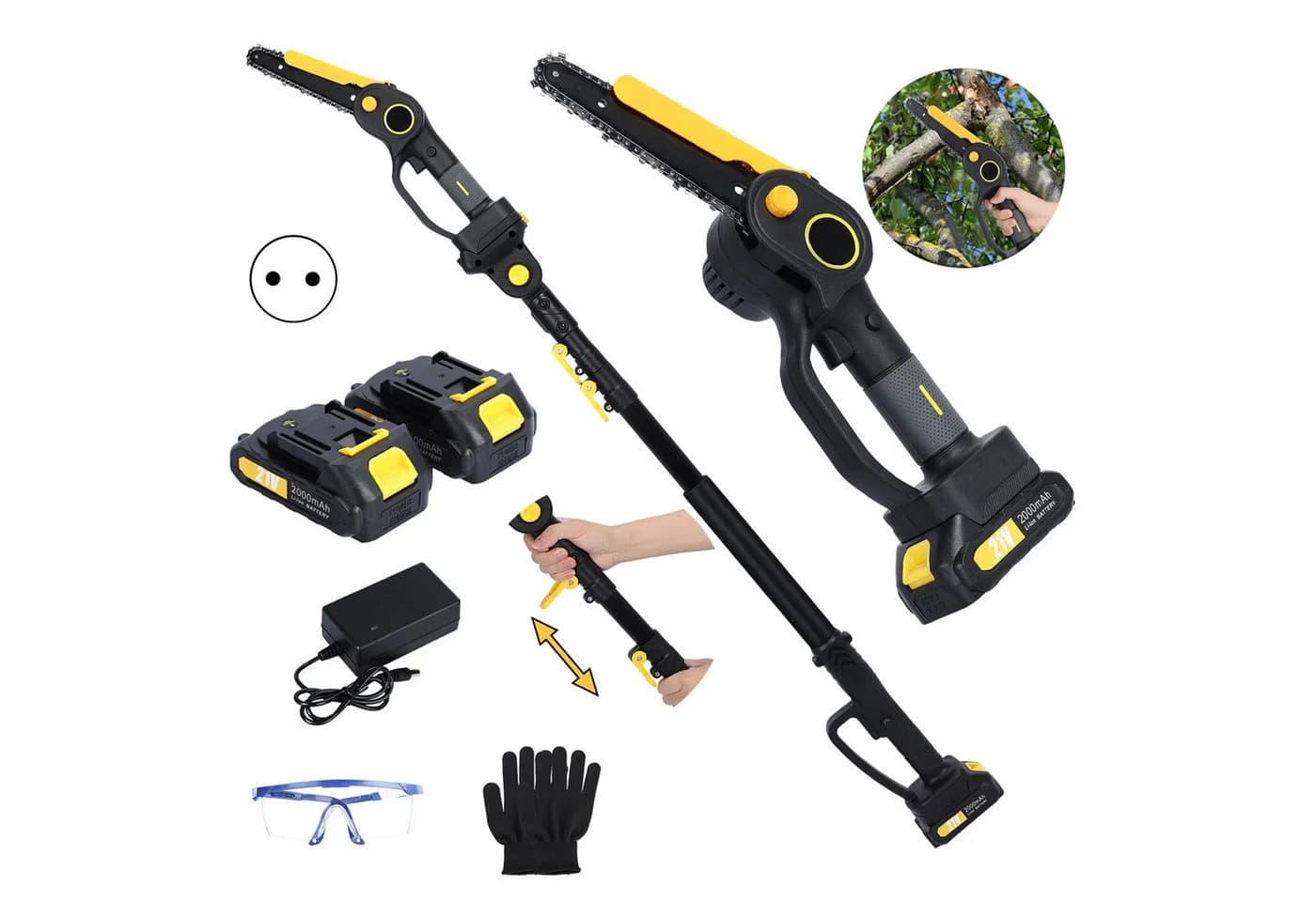 Rutaqian Akku-Hochentaster 2-in-1 mit 2x 21V Akku & Teleskopstange - Bild 2