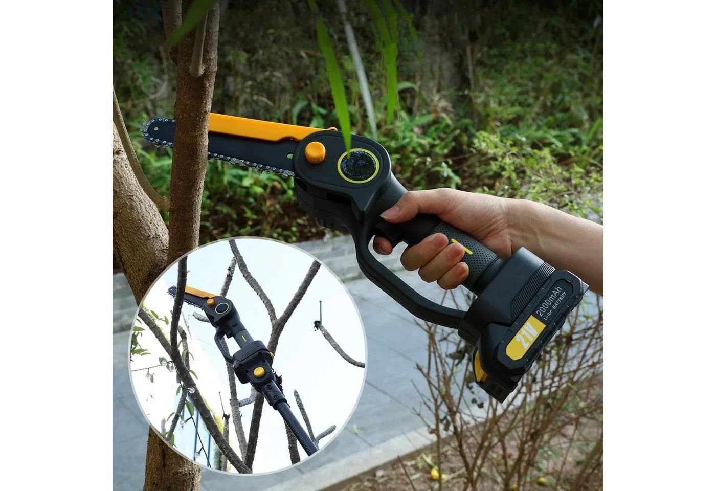 Rutaqian Akku-Hochentaster 2-in-1 mit 2x 21V Akku & Teleskopstange - Bild 4