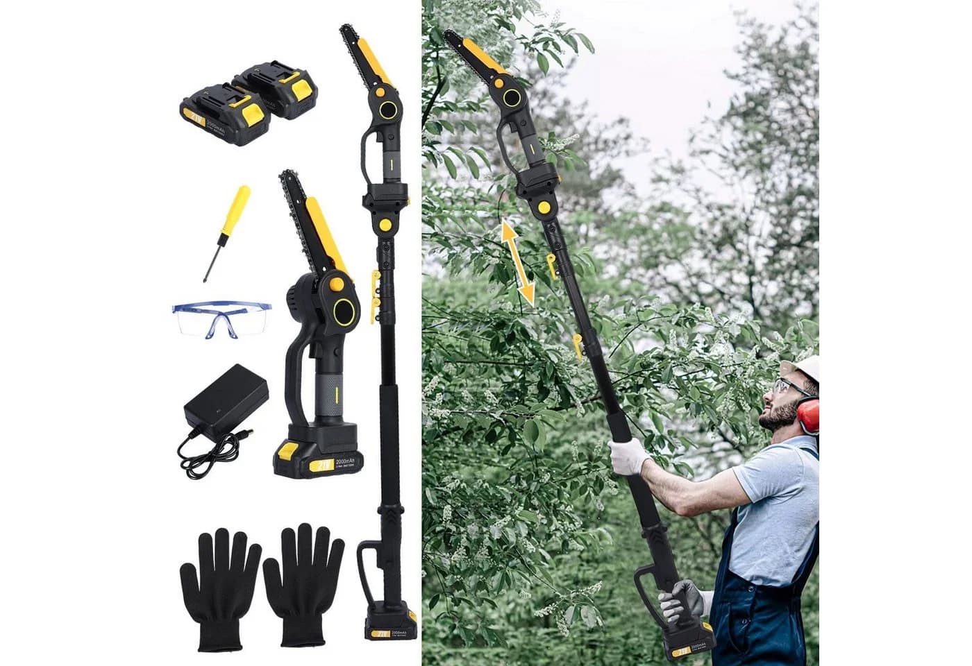 Rutaqian Akku-Hochentaster 2-in-1 mit 2x 21V Akku & Teleskopstange - Bild 5
