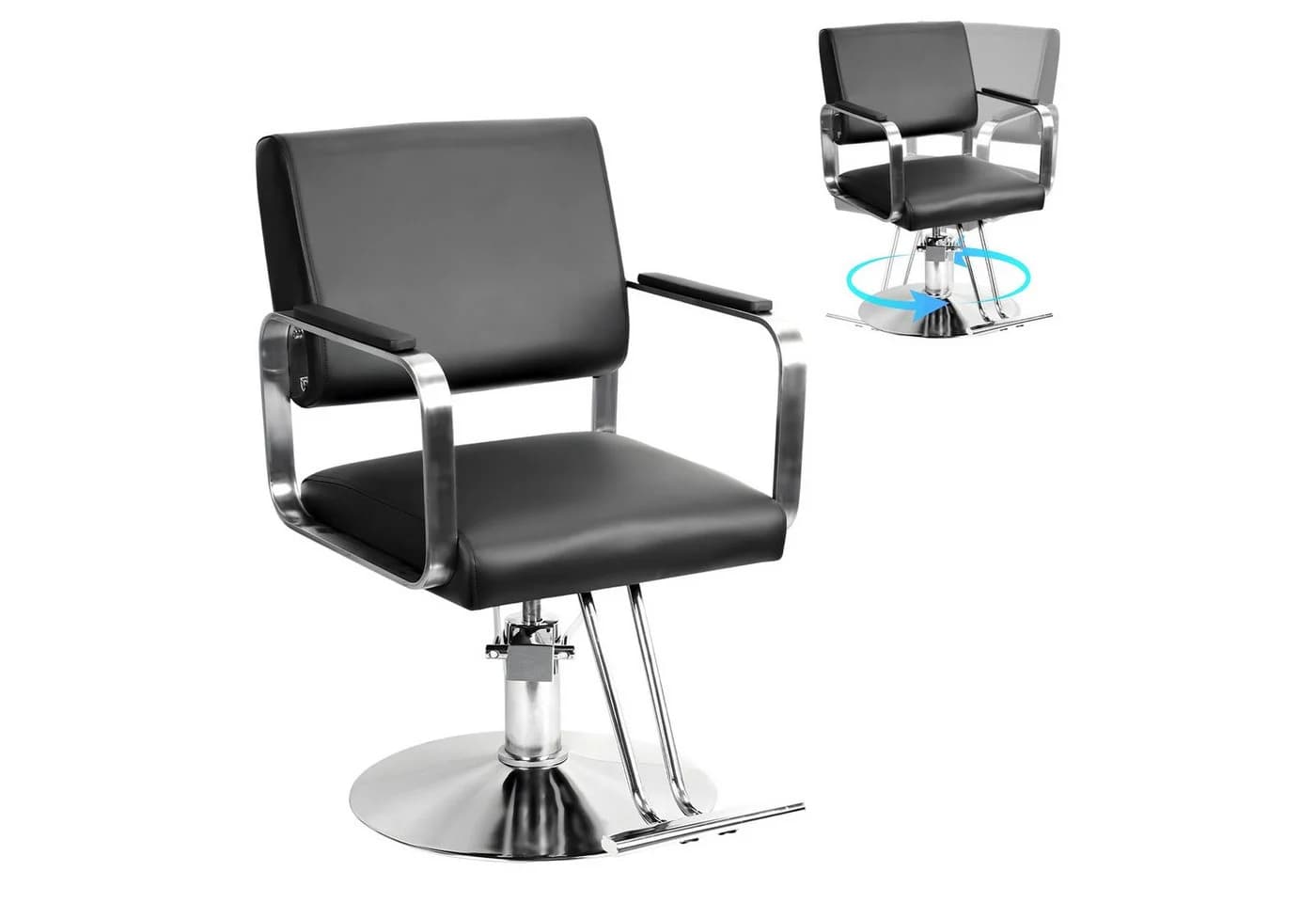 Rutaqian Friseurstuhl mit Hydraulikpumpe 360° Drehbar Schwarz - Bild 2