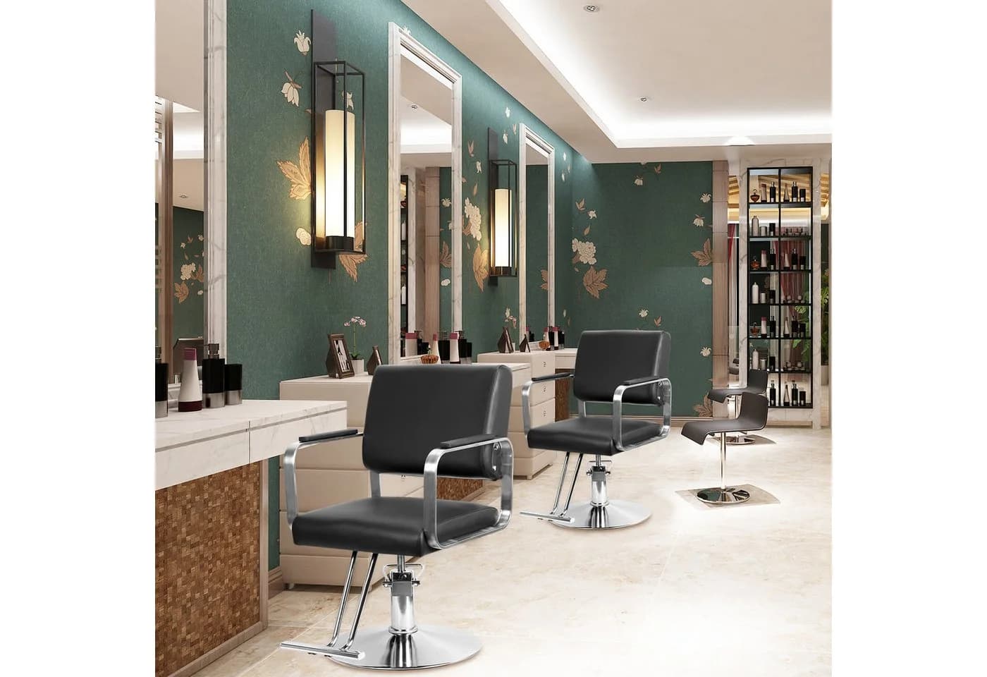 Rutaqian Friseurstuhl mit Hydraulikpumpe 360° Drehbar Schwarz - Bild 3