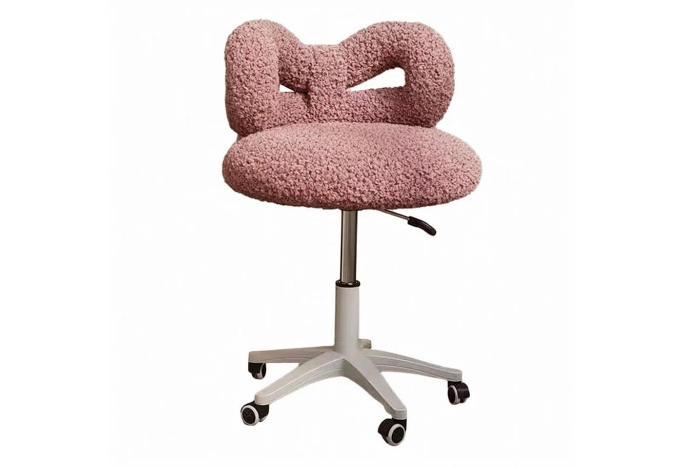 Rutaqian Drehbarer Schminkstuhl Rosa mit Höhenverstellung und Plüschbezug - Bild 4