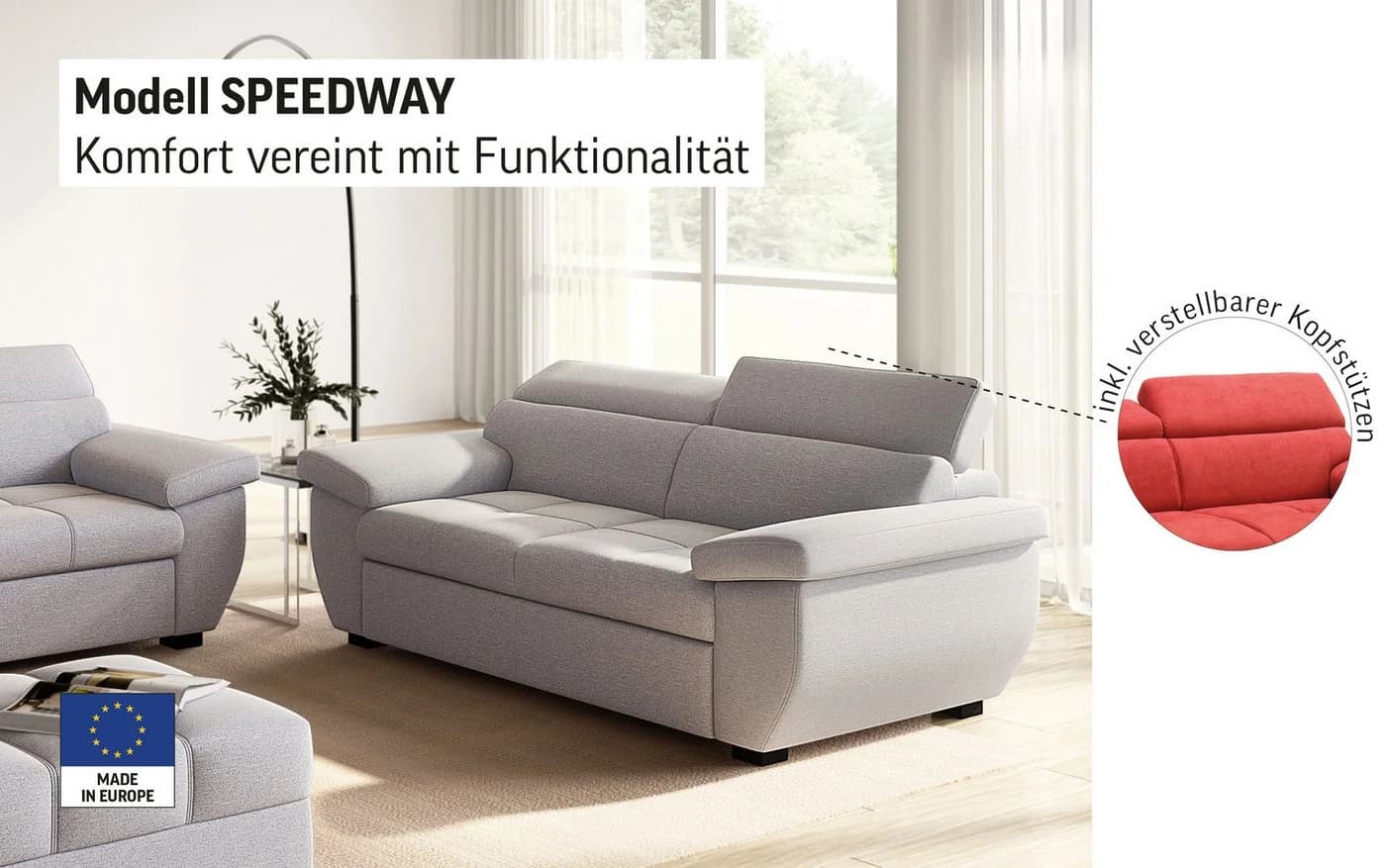 COTTA 2-Sitzer Sofa Speedway mit Kopfteilverstellung