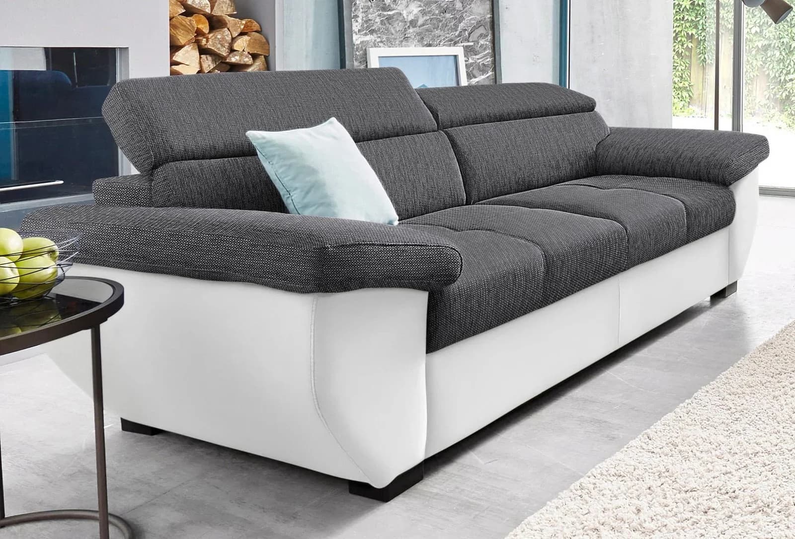 COTTA Speedway 2,5-Sitzer Sofa Weiß/Grau mit Kopfteilverstellung