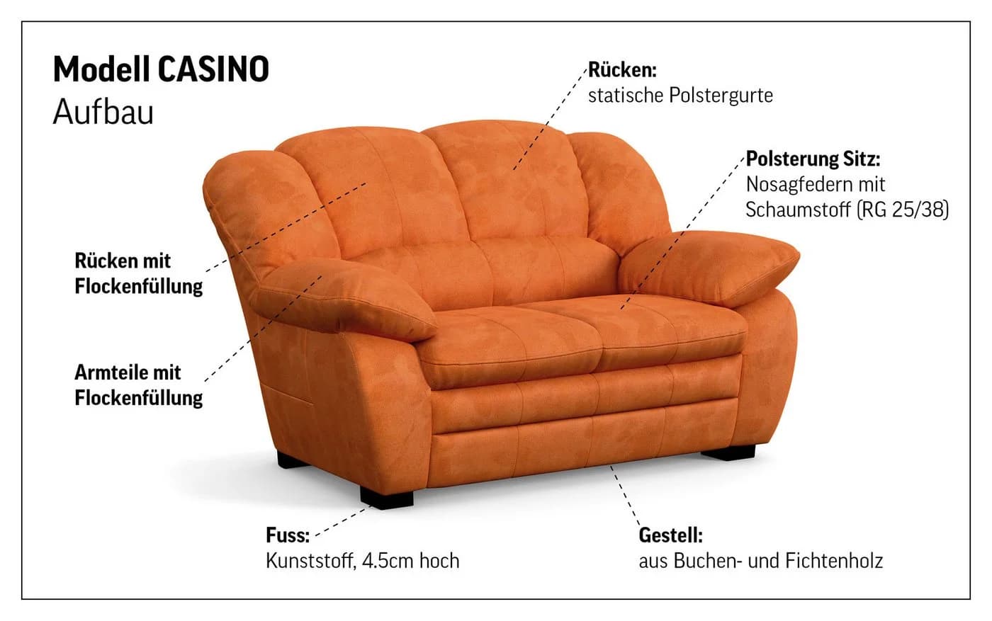 COTTA 2-Sitzer Sofa Casino Schwarz Kunstleder - Bild 3