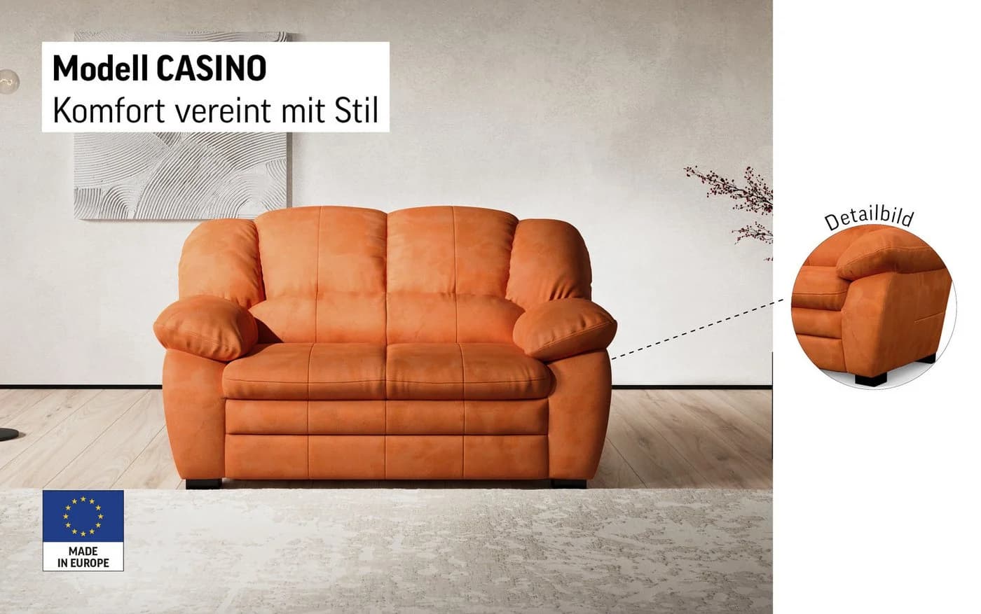 COTTA 2-Sitzer Sofa Casino Schwarz Kunstleder - Bild 4