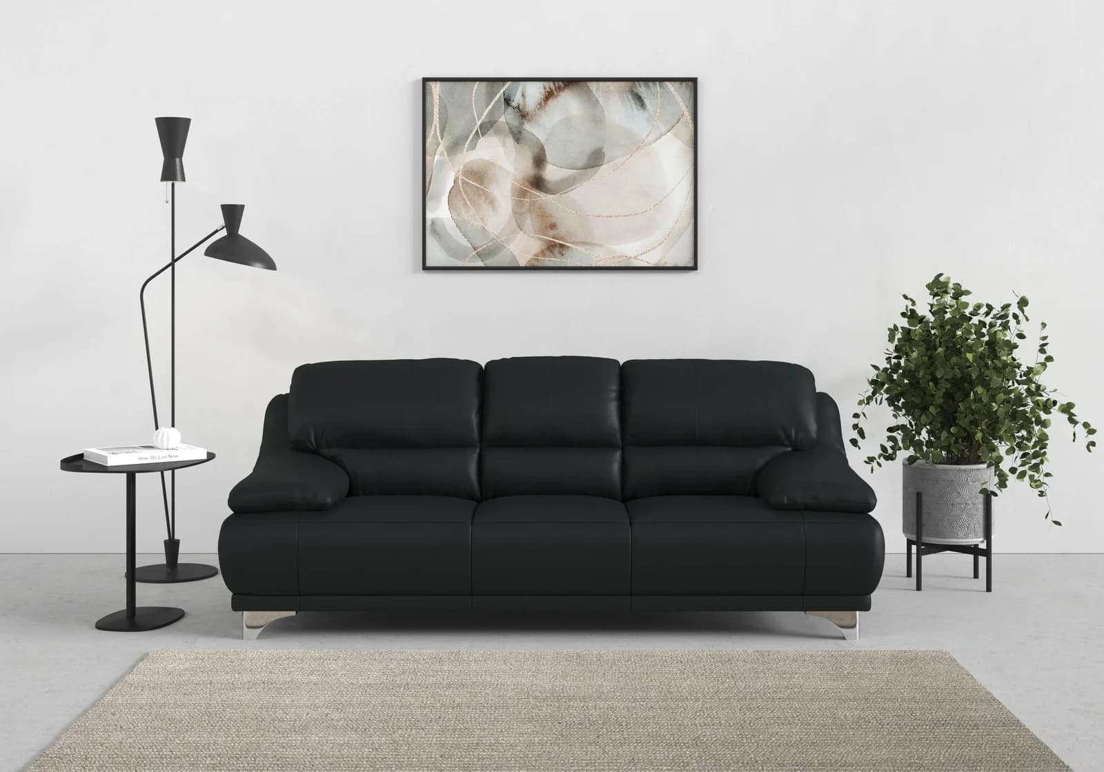 COTTA Maranello 3-Sitzer Sofa Schwarz 100% Echtleder