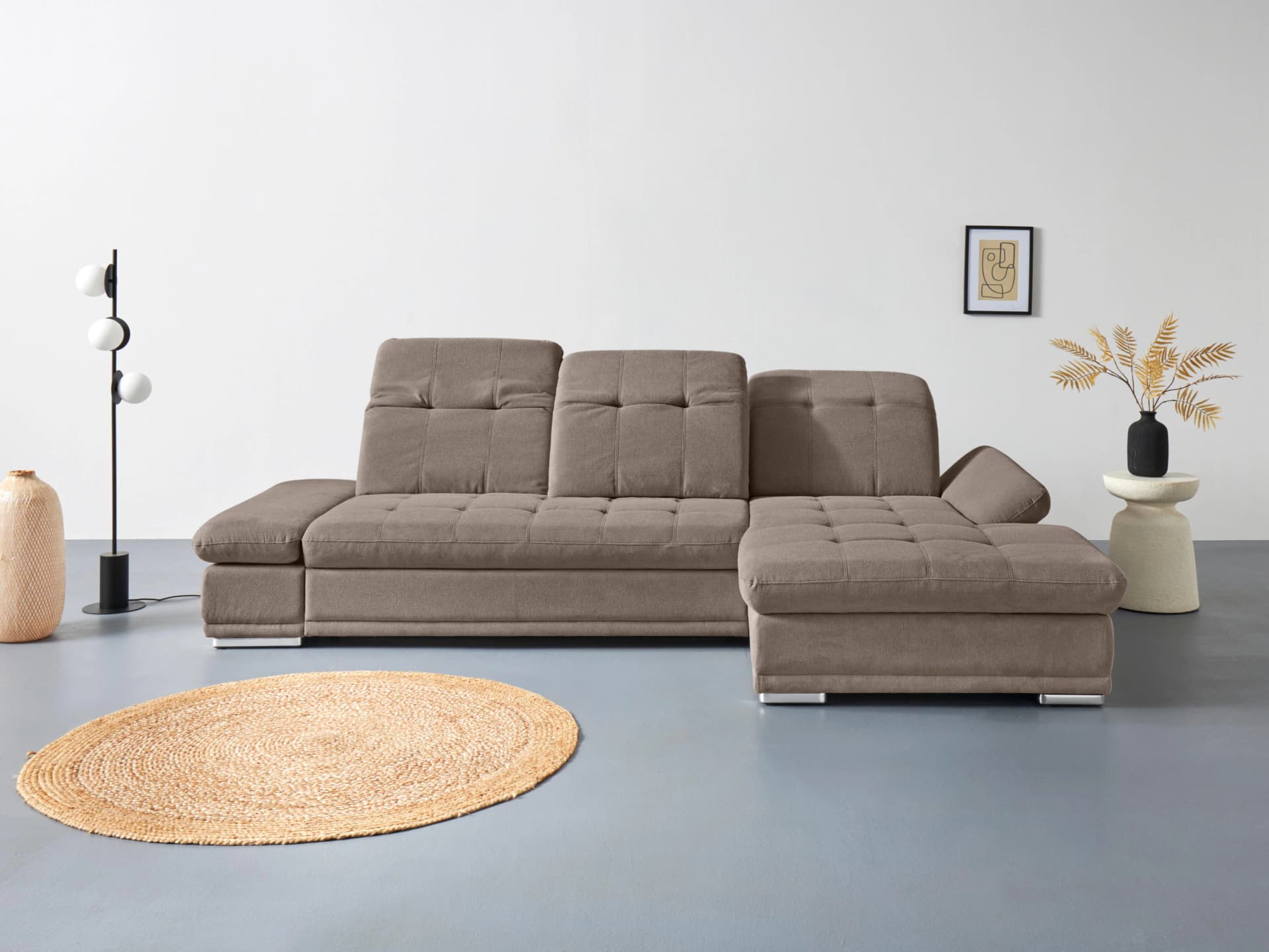 COTTA Ecksofa Holiday L-Form mit Bettfunktion und Verstellfunktion Taupe