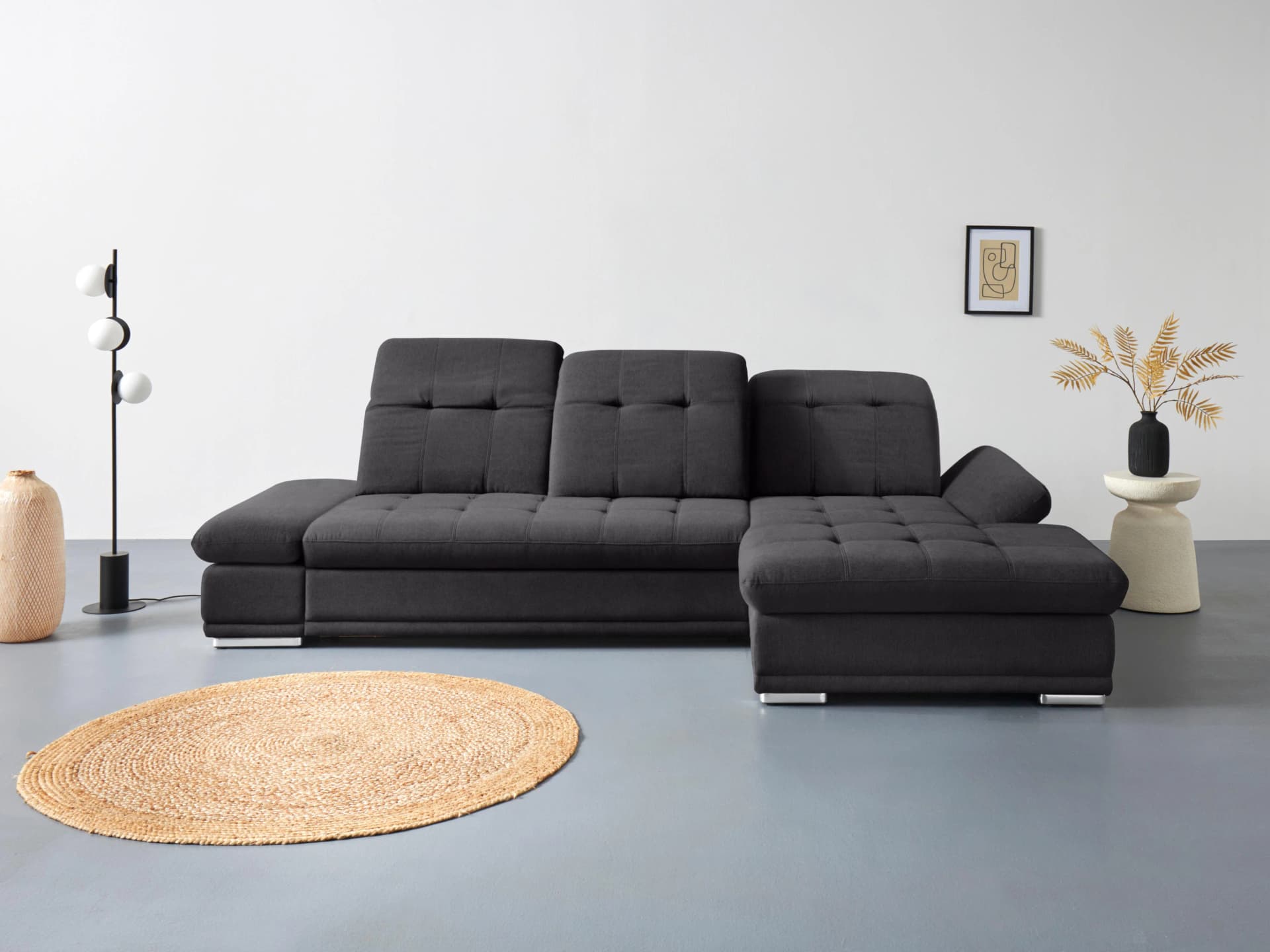 COTTA Ecksofa Holiday L-Form Schwarz mit Bettfunktion und Verstellfunktion