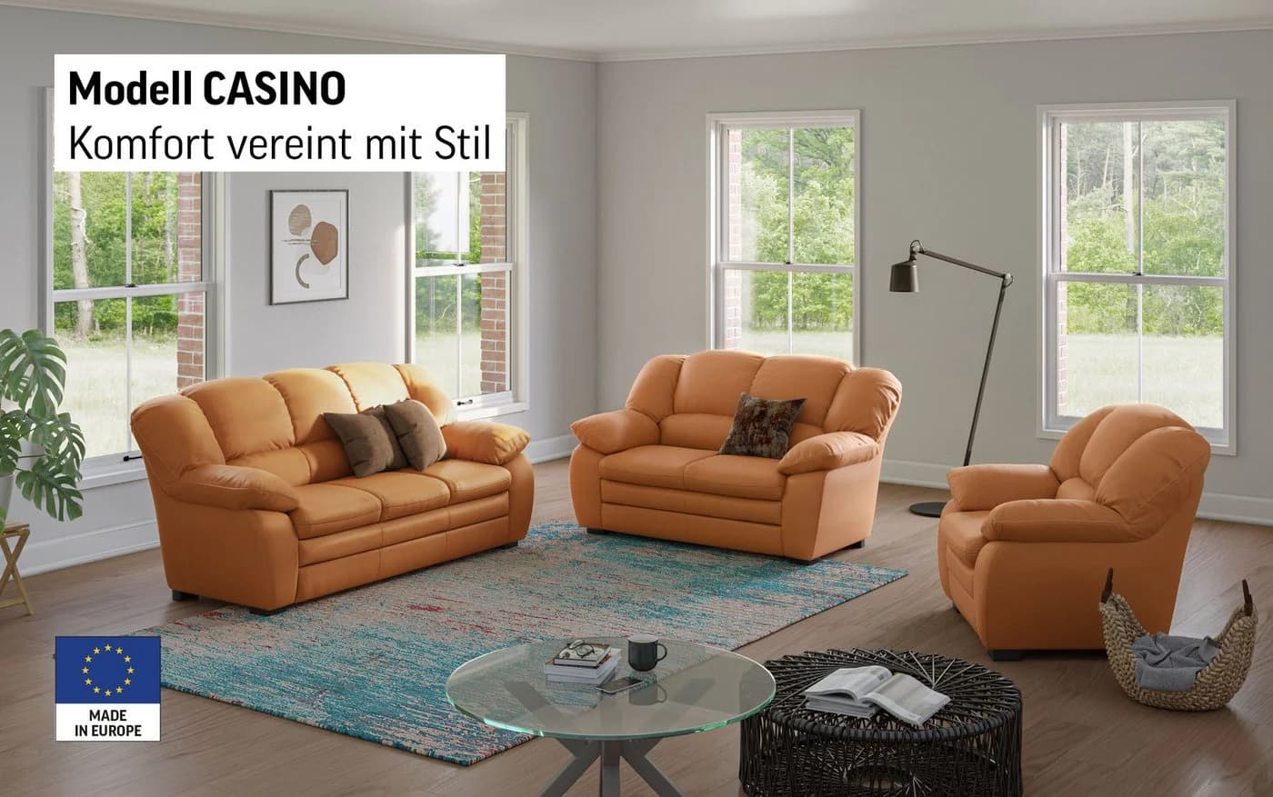 Polstergarnitur COTTA Casino 3-teilig Schwarz Sofa Set - Bild 3