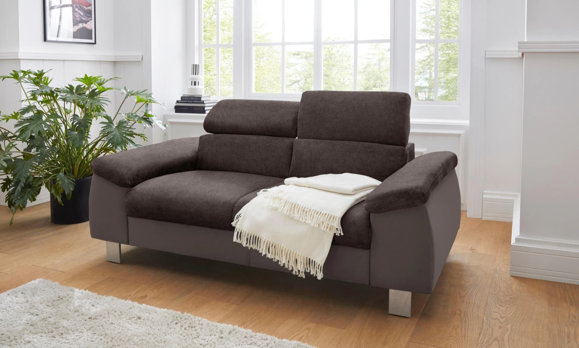 COTTA 2-Sitzer Sofa Komaris Braun mit Kopfteilverstellung