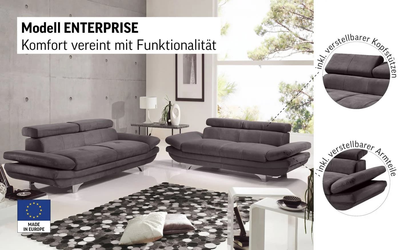 COTTA Enterprise 3-Sitzer Sofa Schwarz mit Arm- und Kopfteilverstellung - Bild 4