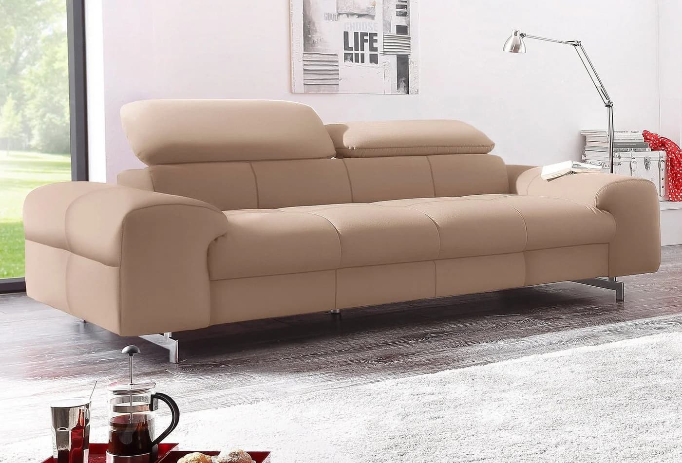 COTTA 3-Sitzer Sofa Chef mit Kopfteilverstellung Leder Beige