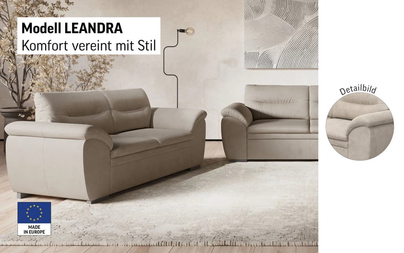 COTTA 2,5-Sitzer Leandra Polstergarnitur Braun Modern - Bild 4