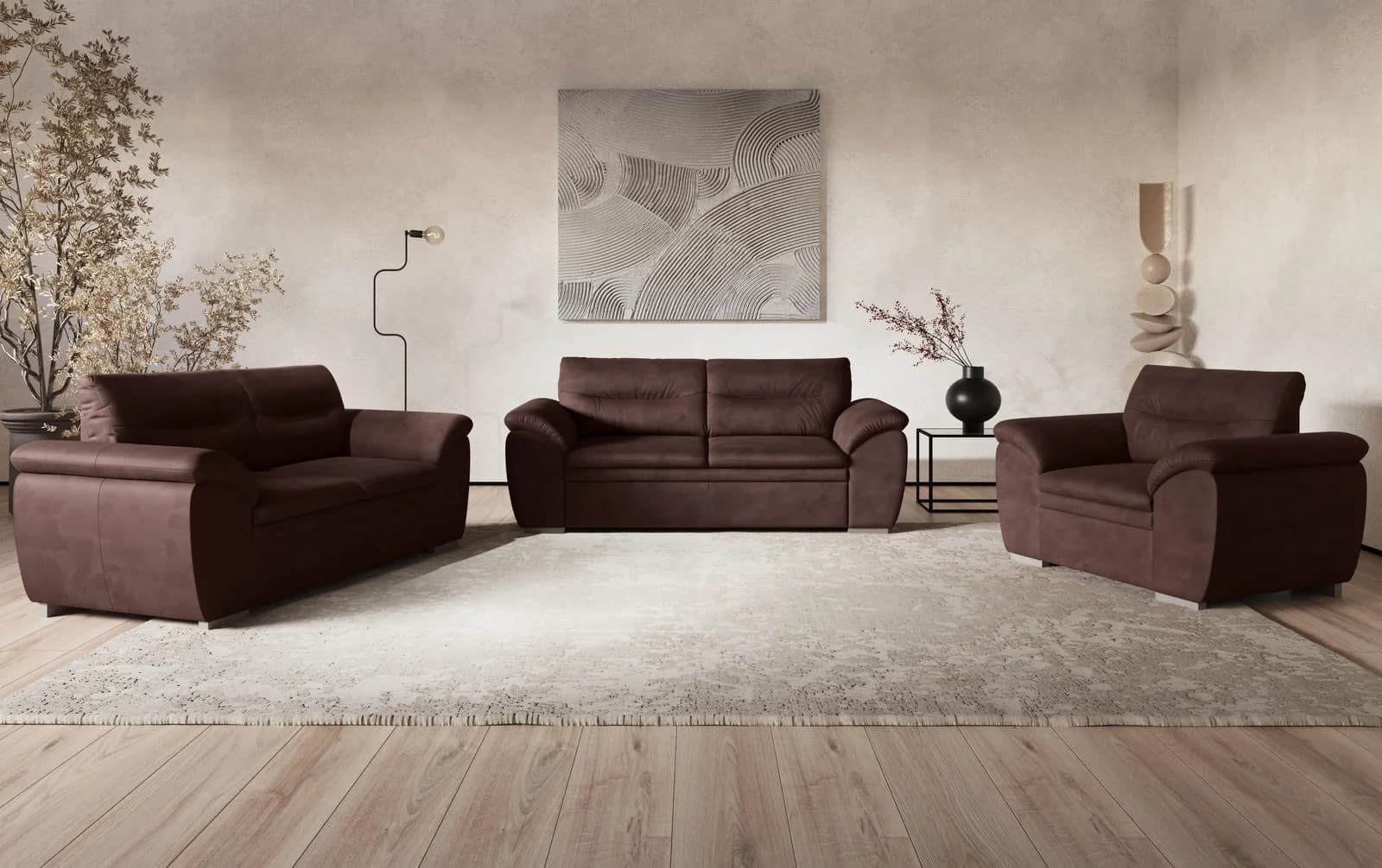 COTTA Polstergarnitur Leandra Braun 2-Sitzer & 2,5-Sitzer Luxus-Microfaser