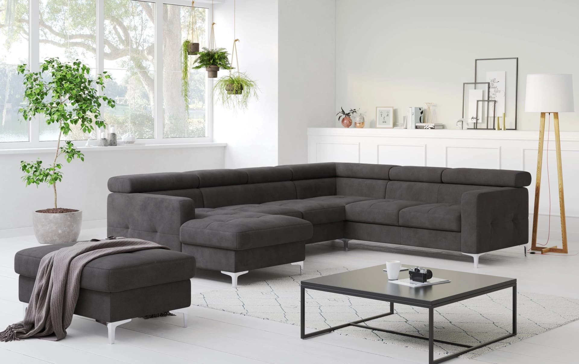 COTTA Wohnlandschaft Sammy U-Form Schwarz NaturLEDER
