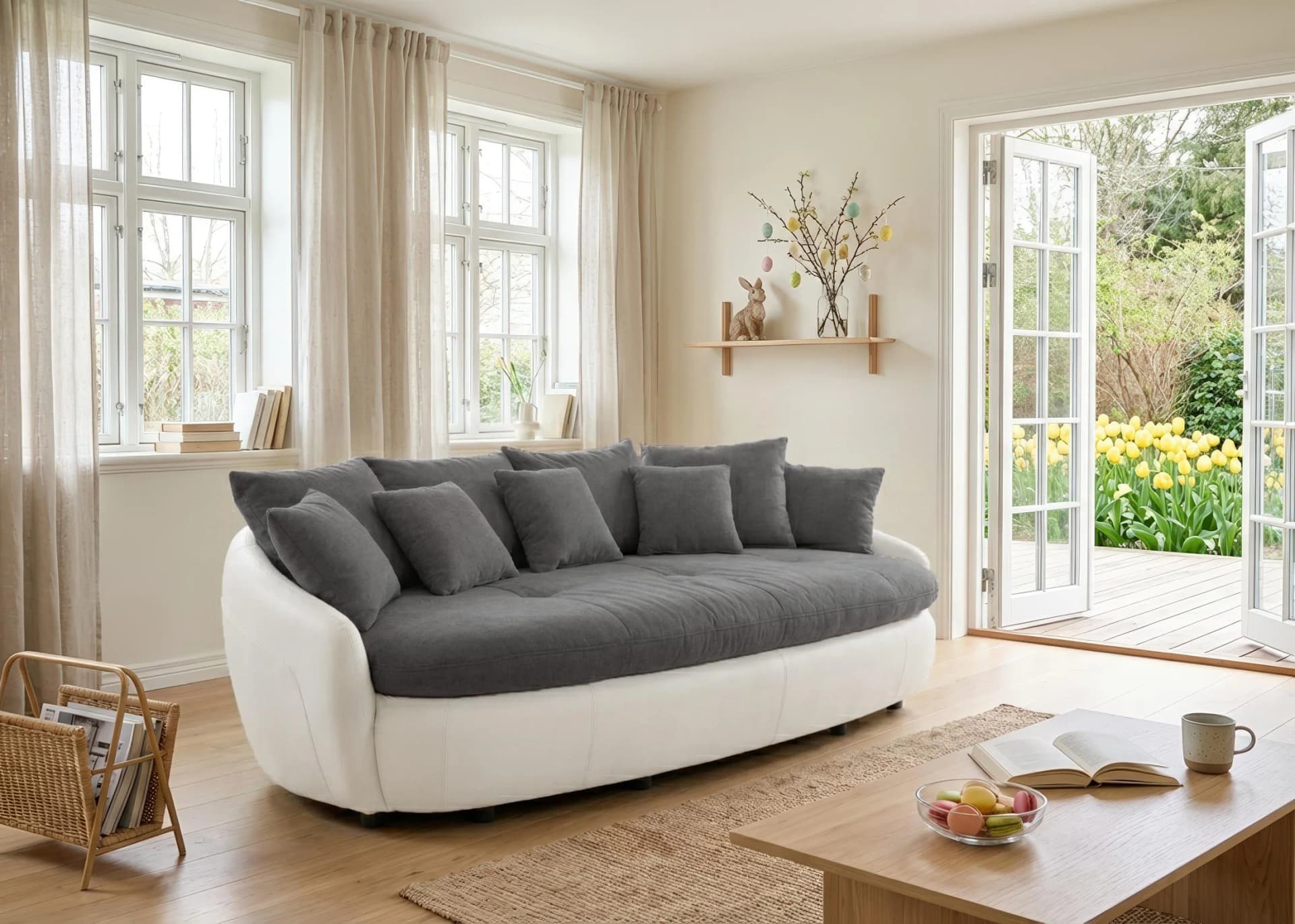 COTTA Big-Sofa Aruba XXL Anthrazit Weiß Luxus-Microfaser