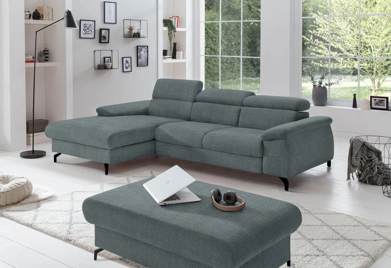 LeGer Home Ecksofa COTTA Kitty L-Form Grau Microfaser