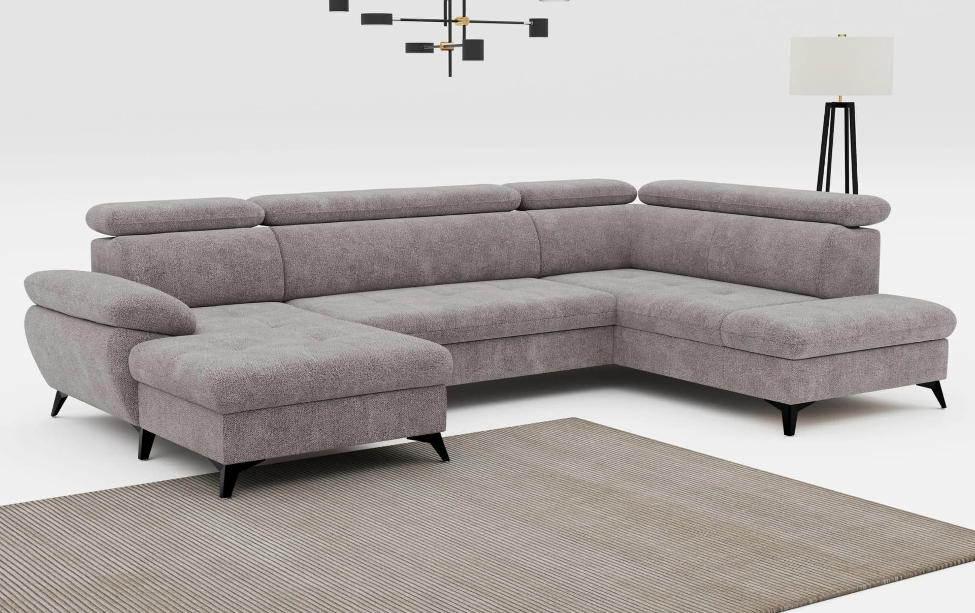 COTTA Wohnlandschaft Hudson U-Form Taupe mit Kopfteilverstellung